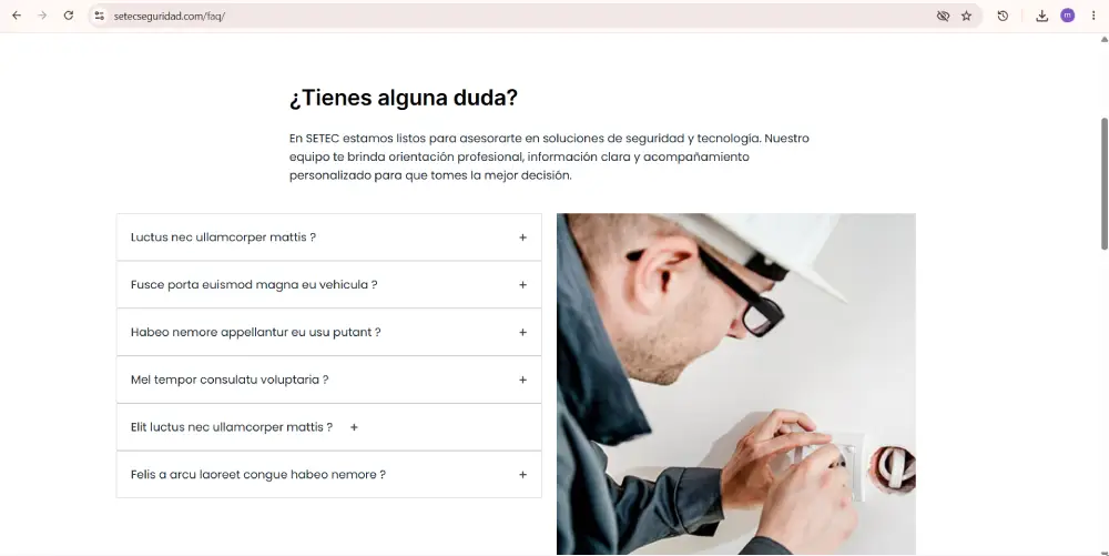 Captura de preguntas frecuentes del sitio SETEC