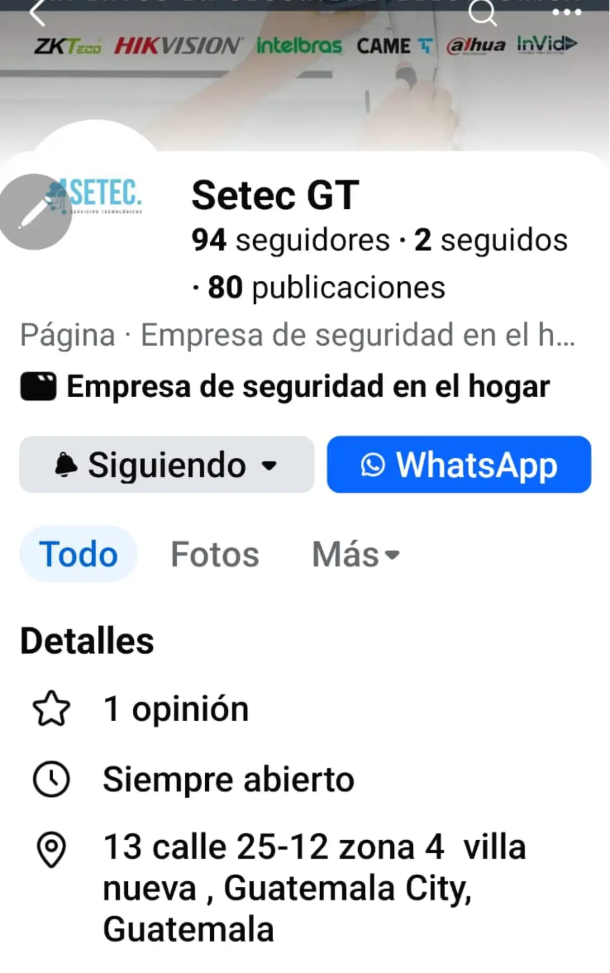 Referencia visual de página en Facebook
