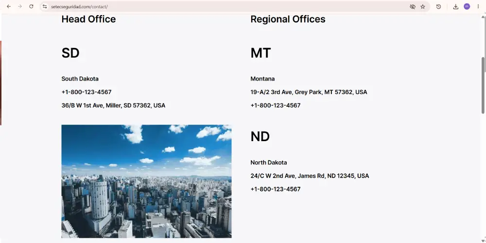 Captura de contacto del sitio SETEC
